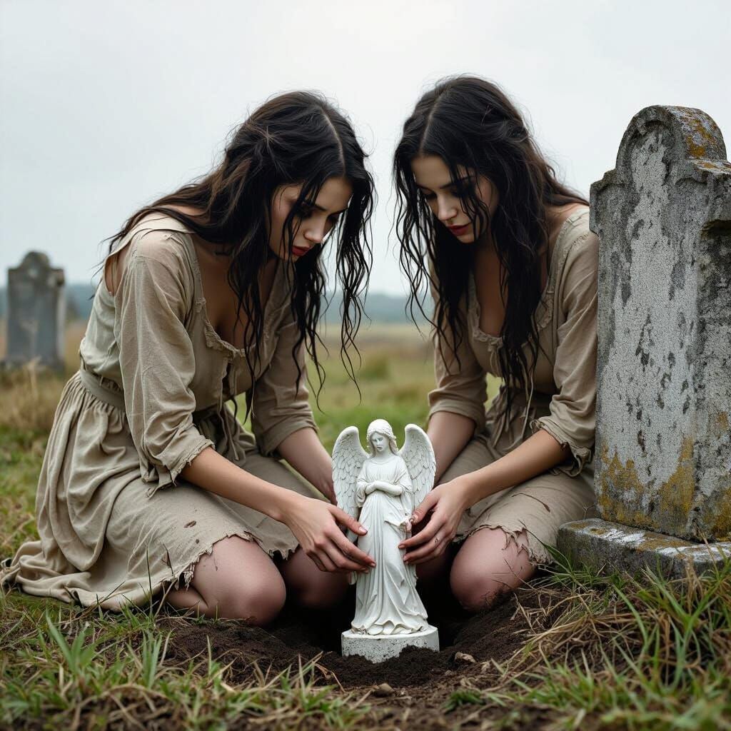 Sorrow: Twin Mourns at Mother's Grave