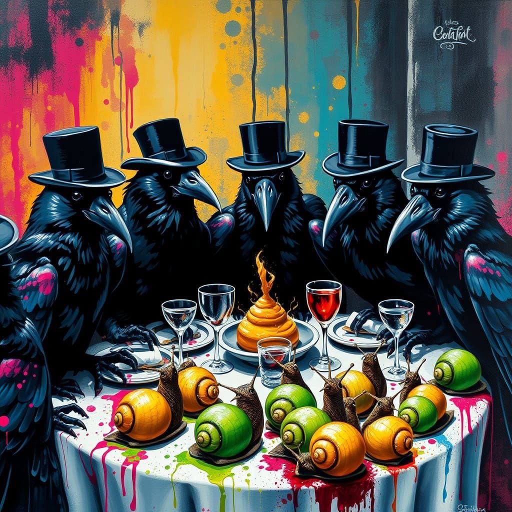 Crows Dine in Style with Neon Snails