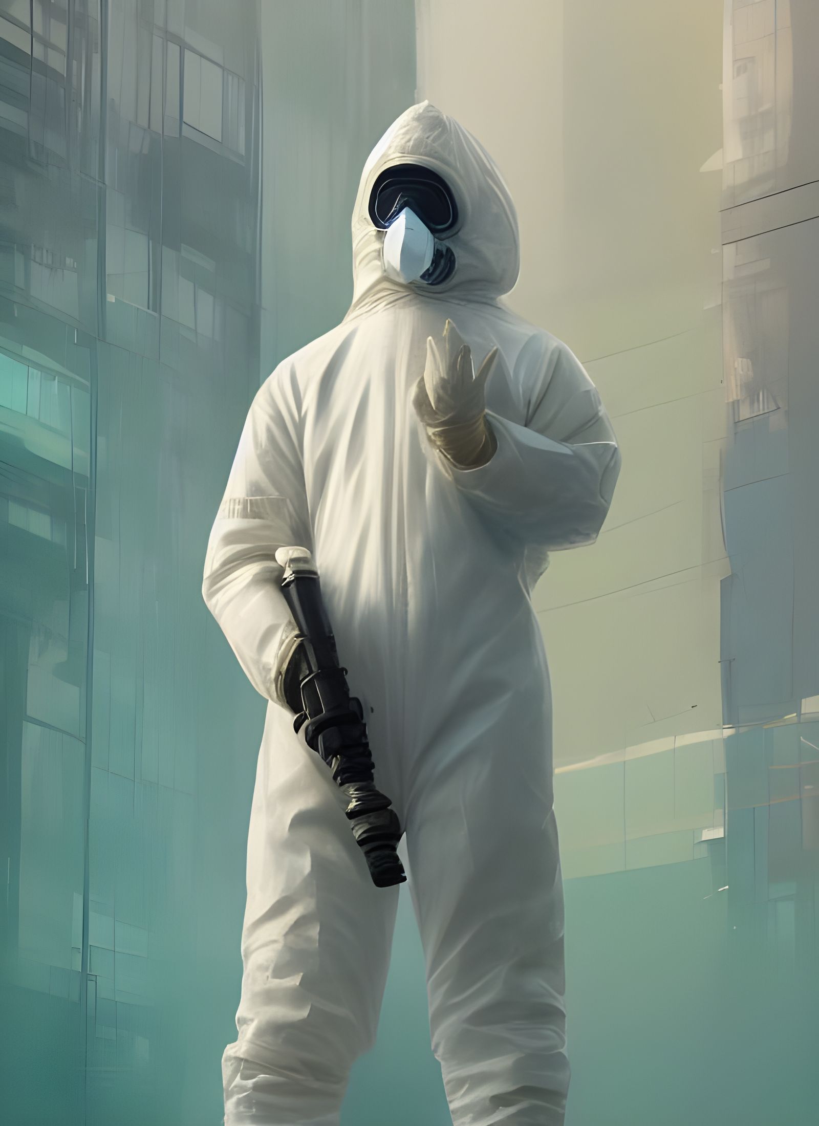 Hazmat Suit in Toxic City Digital Illustration