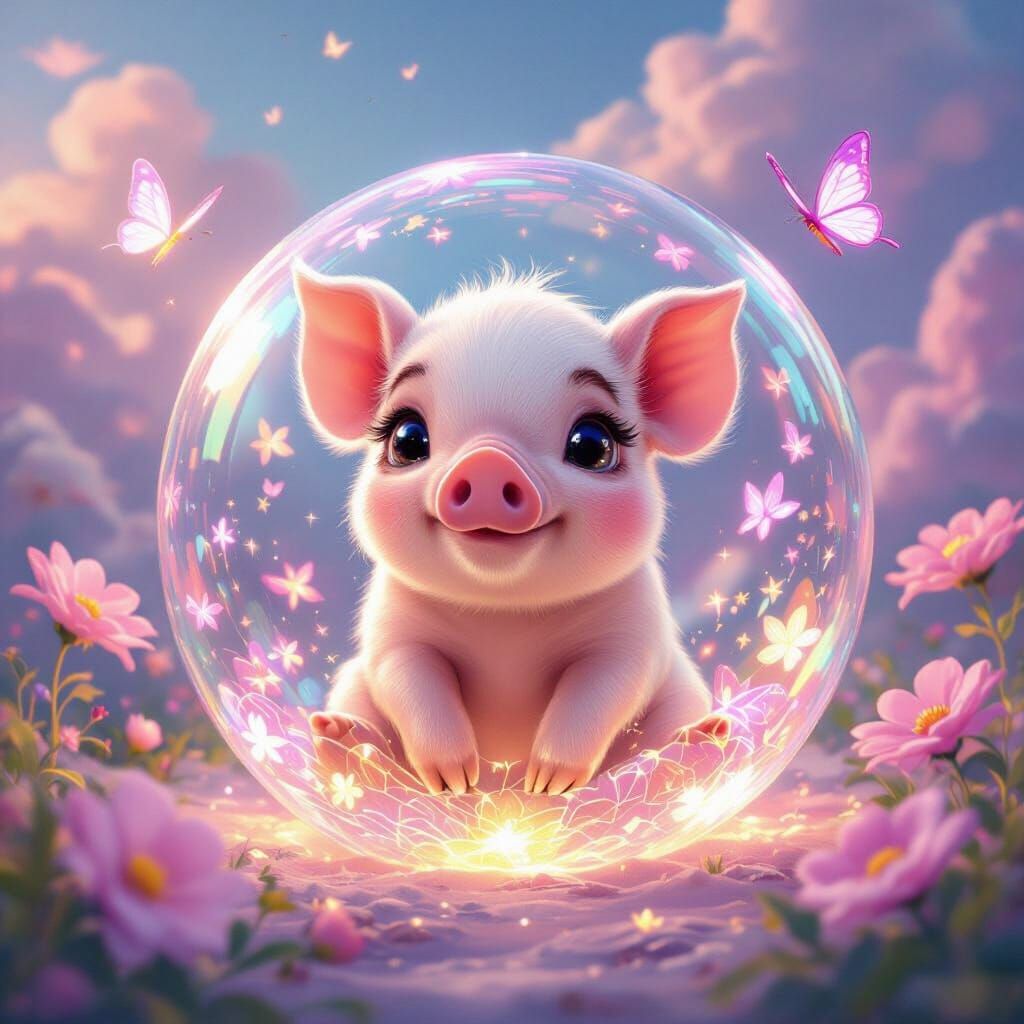 Enchanting Baby Piglet in Crystal Bubble
