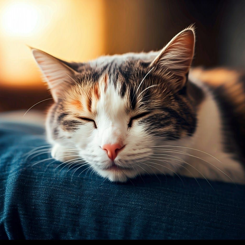 Calico cat sleeping on my lap