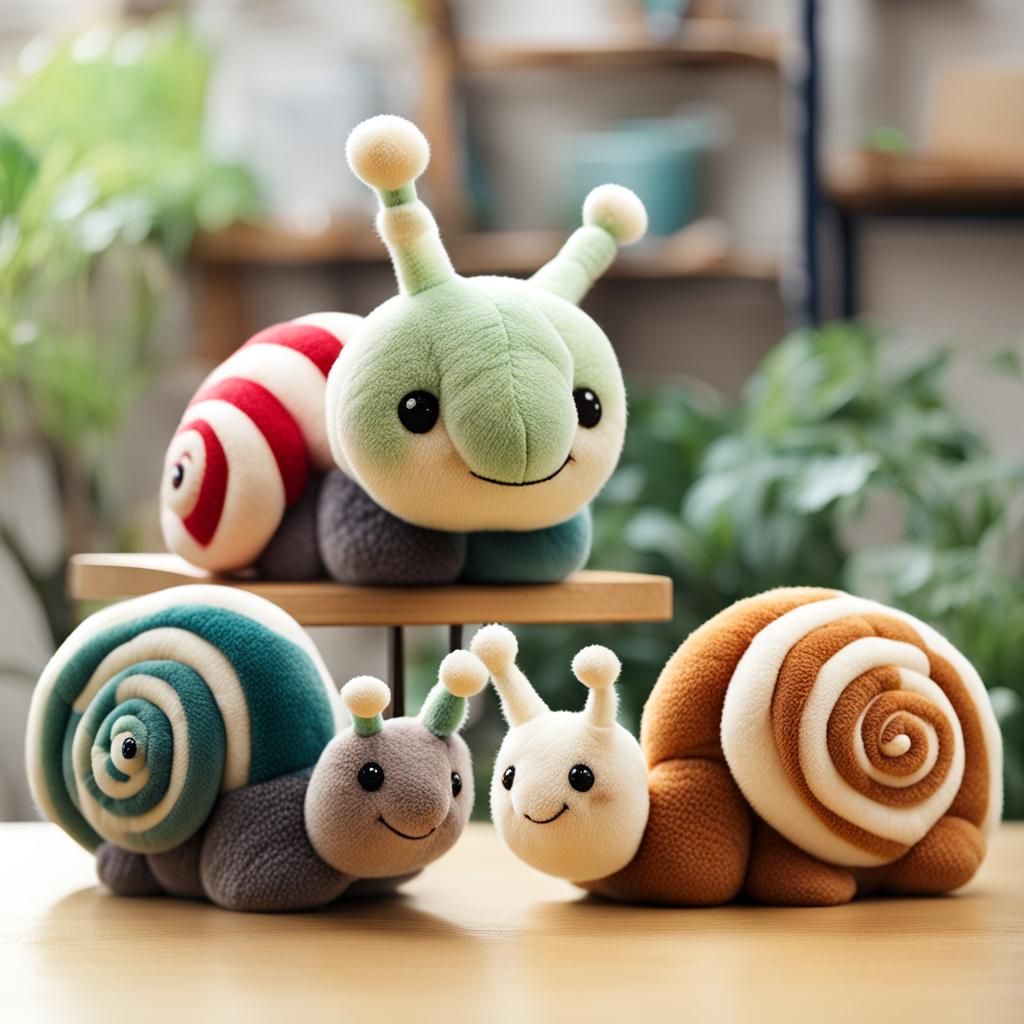 Cute Fuzzy Snail Stuffed Toy with Big Smile