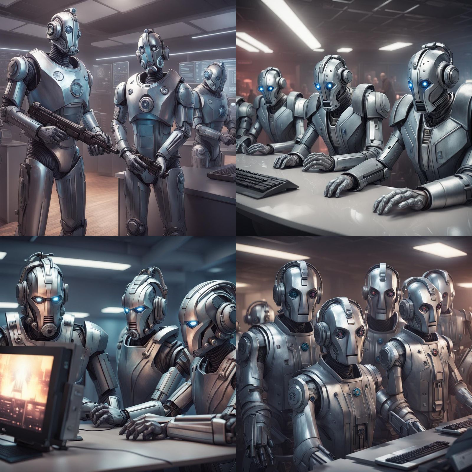 Cybermen in Computer Center: Hyperdetailed Concept Art