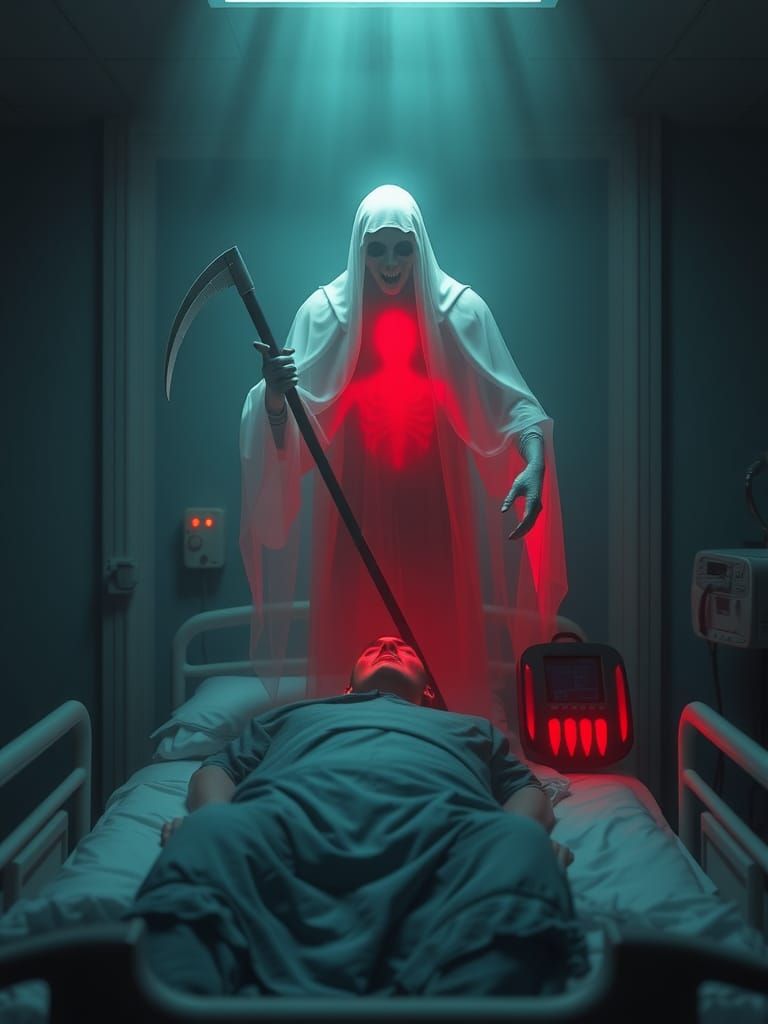 Spectral Grim Reaper Above Hospital Bed in 8K