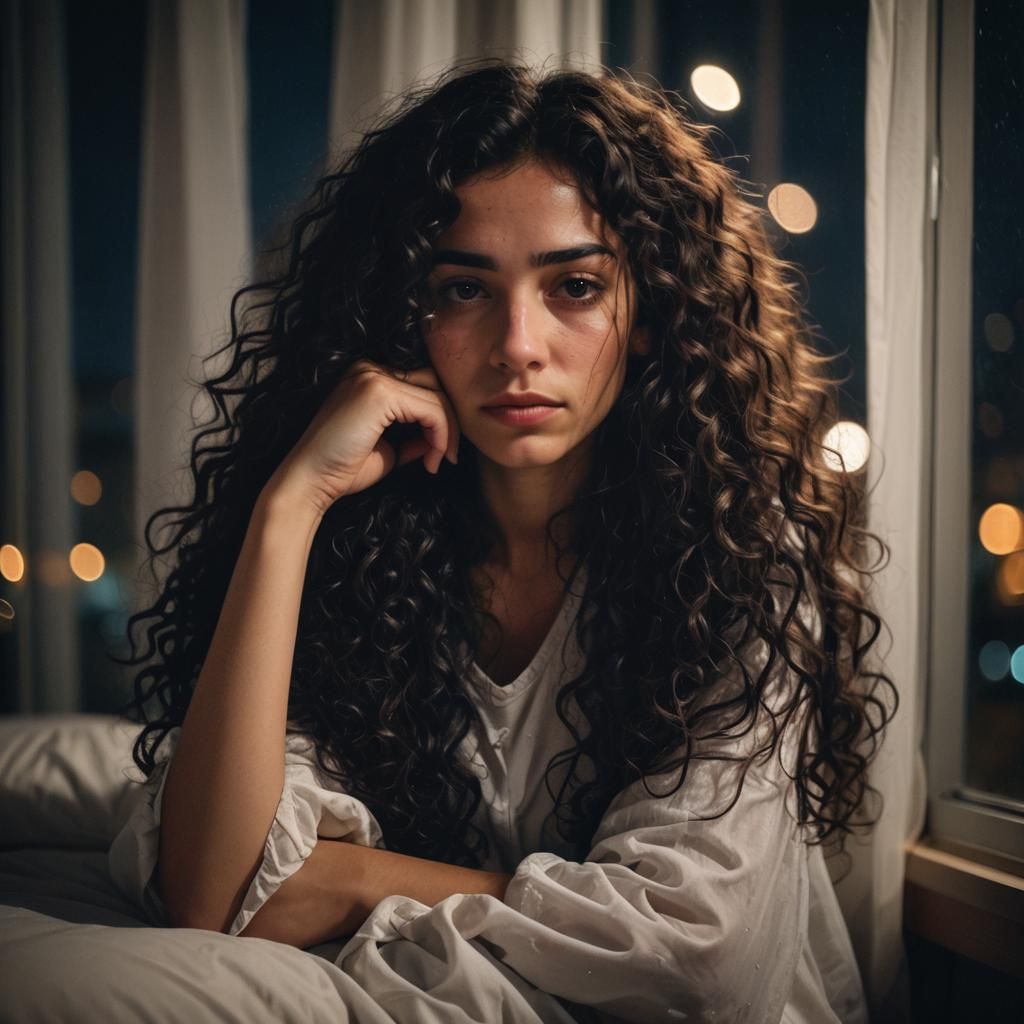 Italian Girl Weeping in the Night: Soft Focus Photography