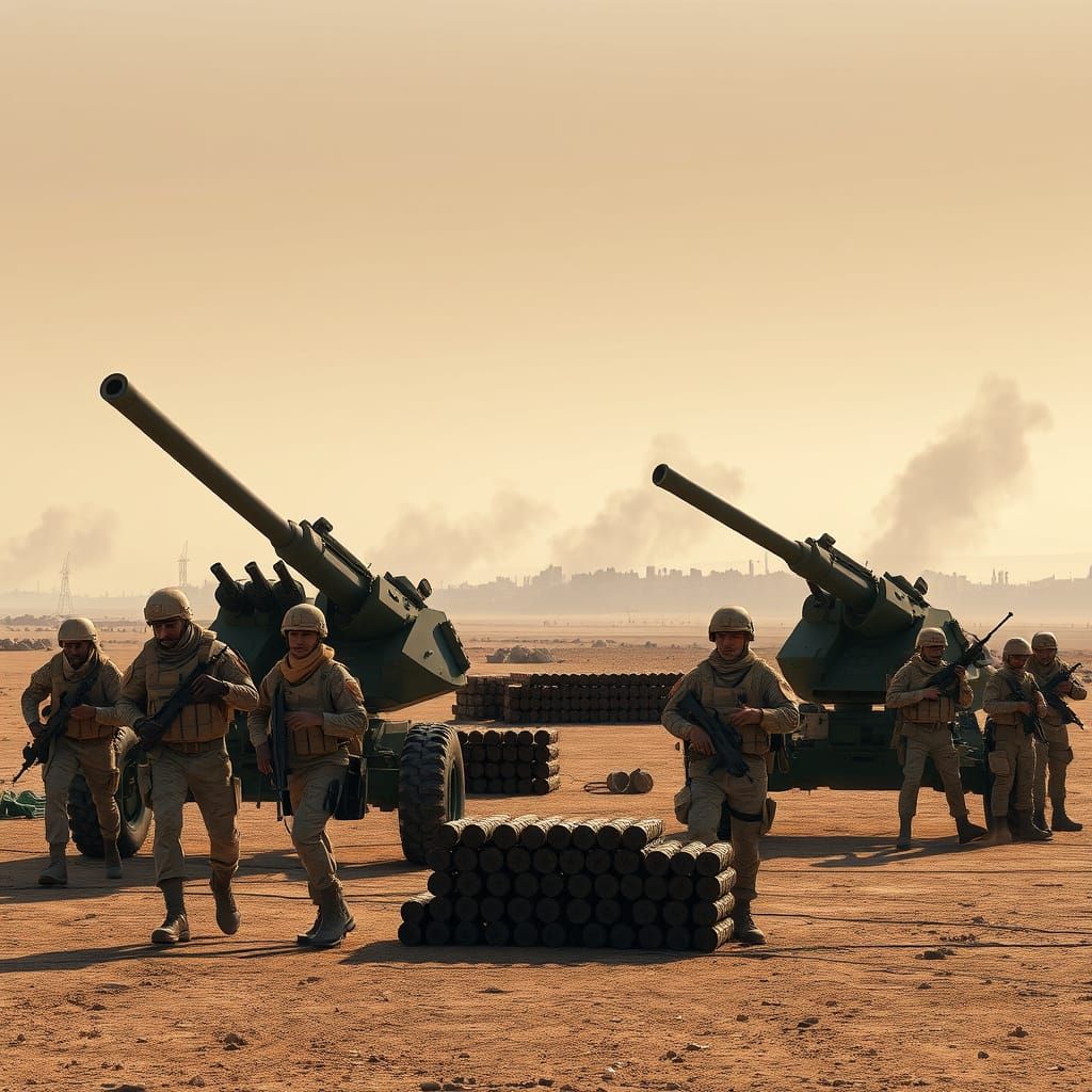 Modern Artillery Preparation in a Desert War Zone