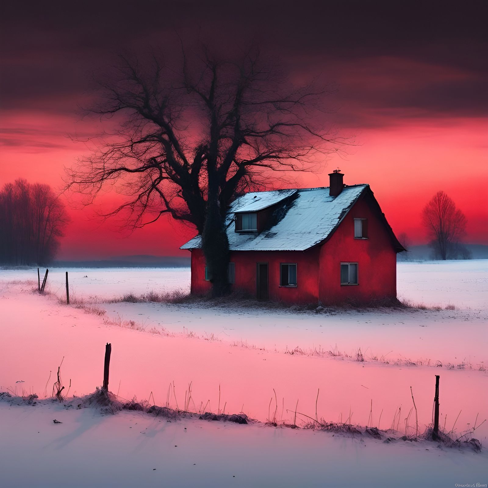 Desolate Winter Landscape by Night