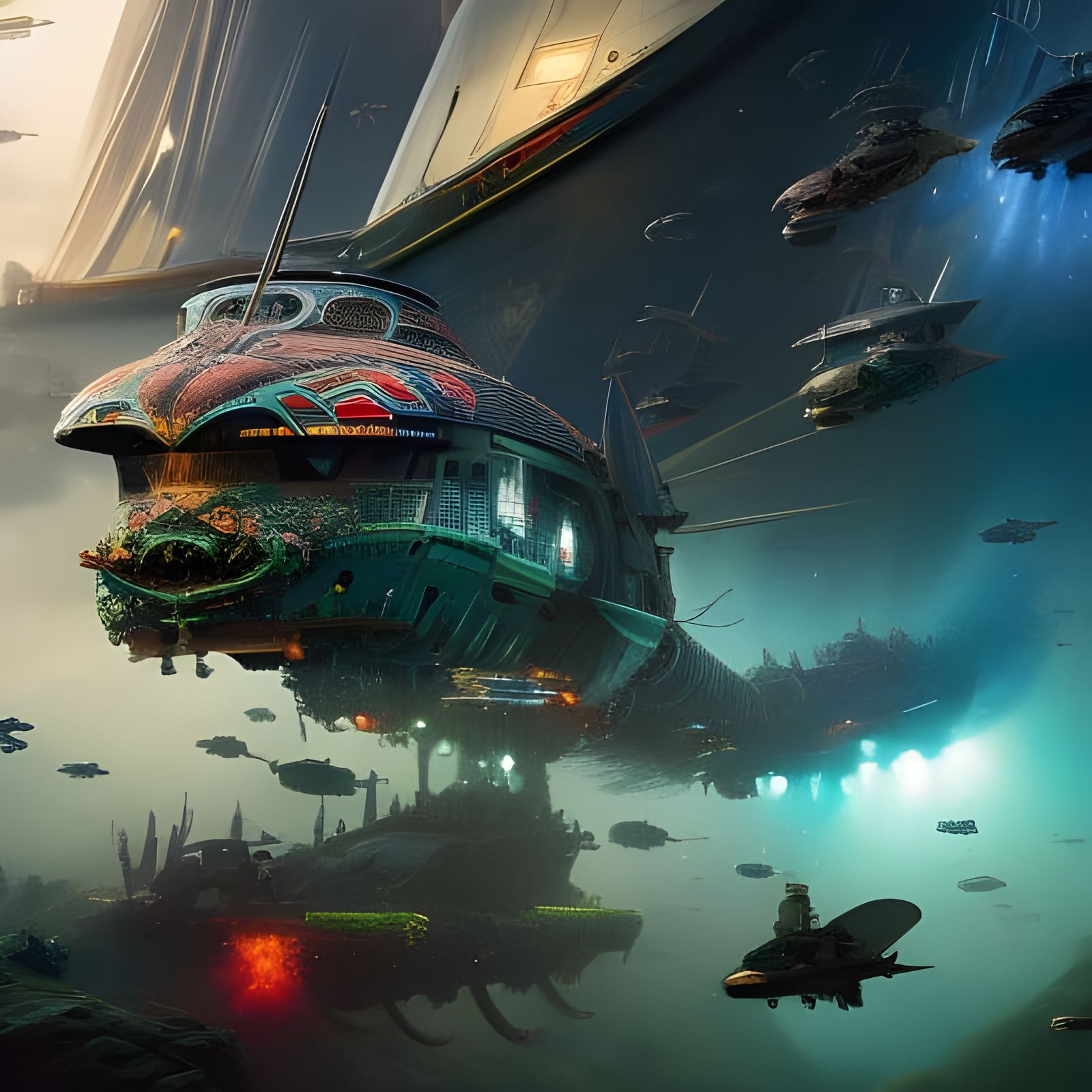 Underwater Pilot in Detailed Cockpit, Hyperdetailed Art