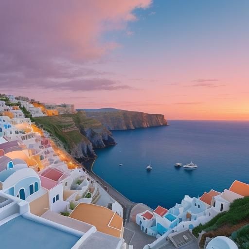 Aegean Sunset Seascape in Watercolor Style