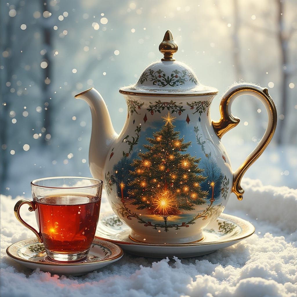 Vibrant Double Exposure Tea Set in Festive New Year's Theme