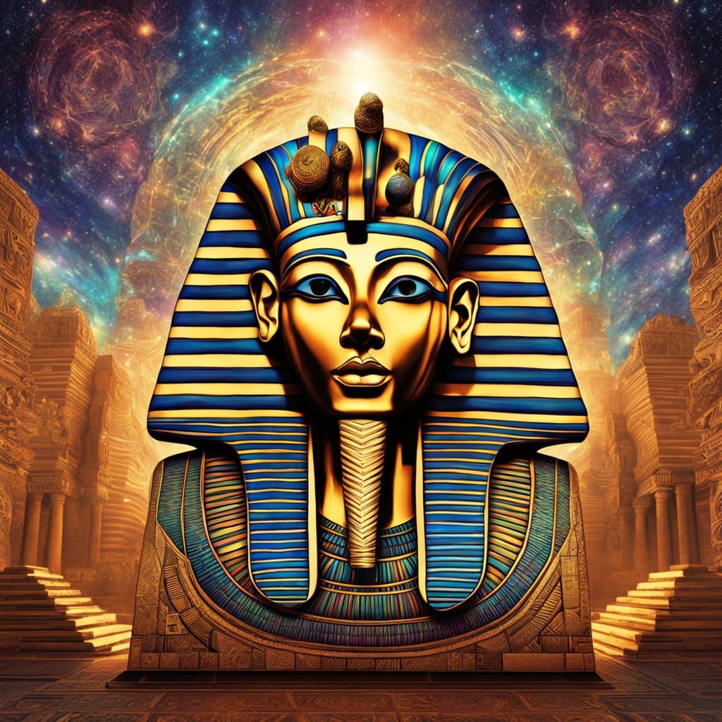 Golden Sarcophagus in Cosmic Egyptian Temple
