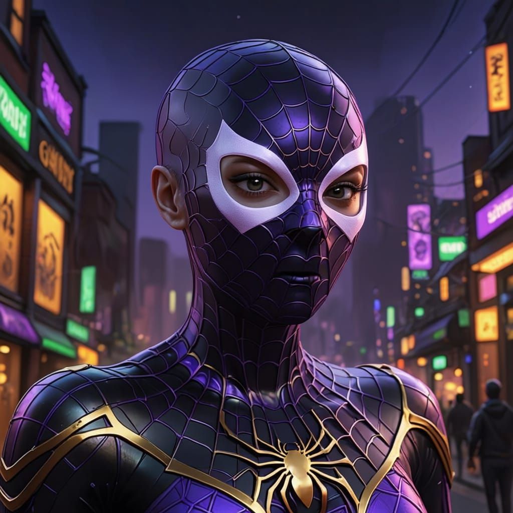 Spidersona in Vibrant Oil Painting Style with Neon Webs