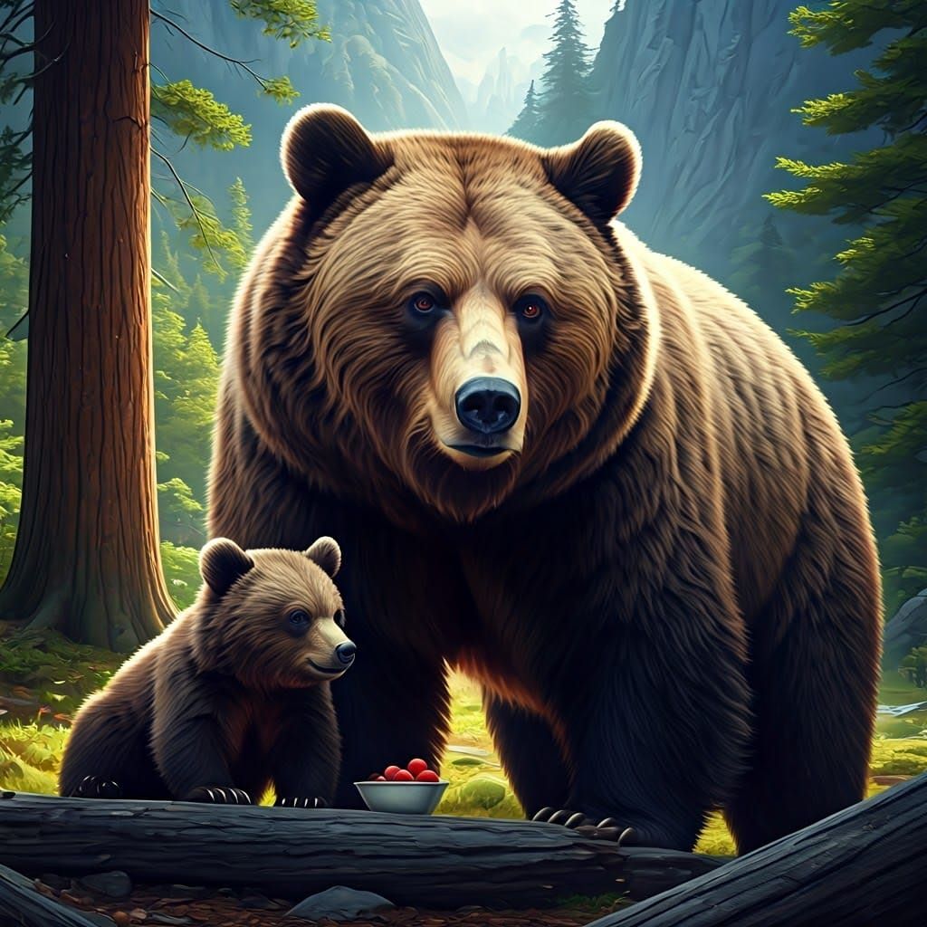Bears Picnic in Yosemite: Detailed Concept Art Portrait