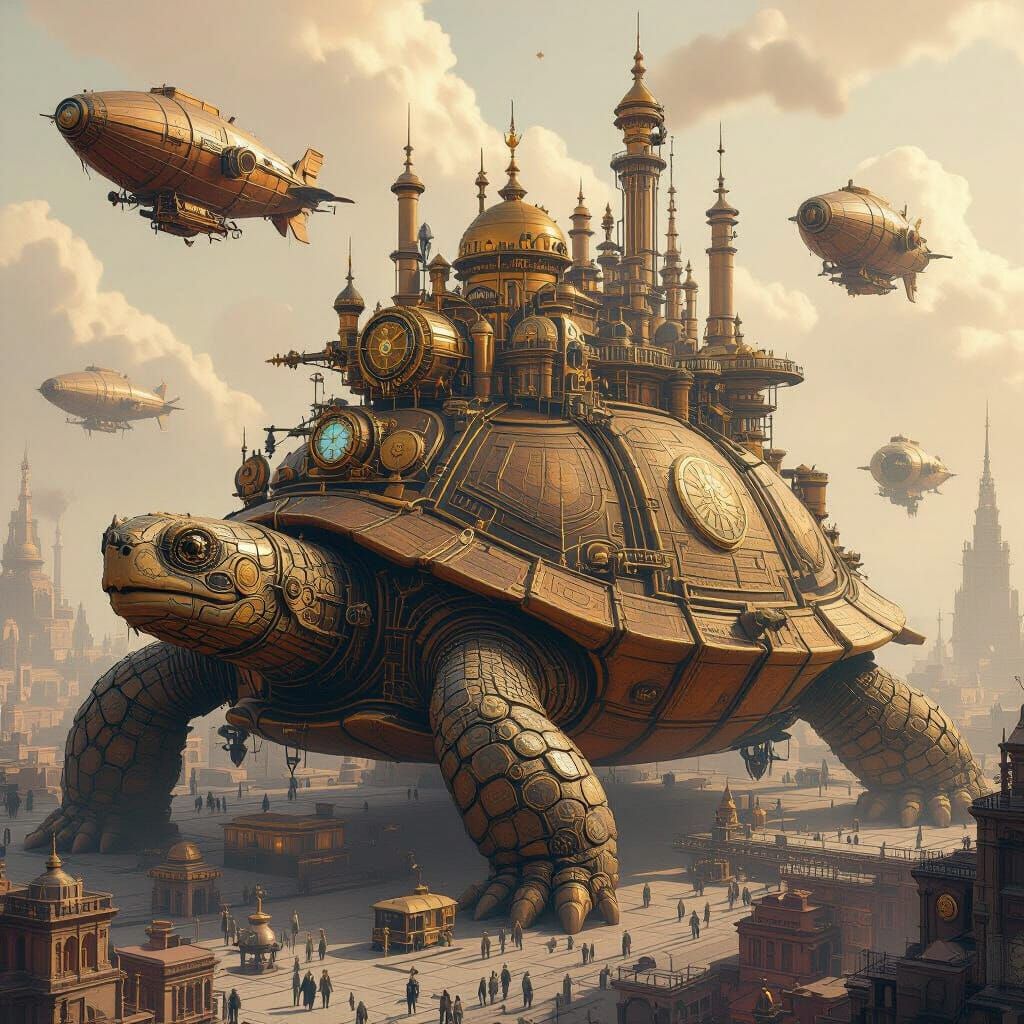 Steampunk City on Giant Turtle Back