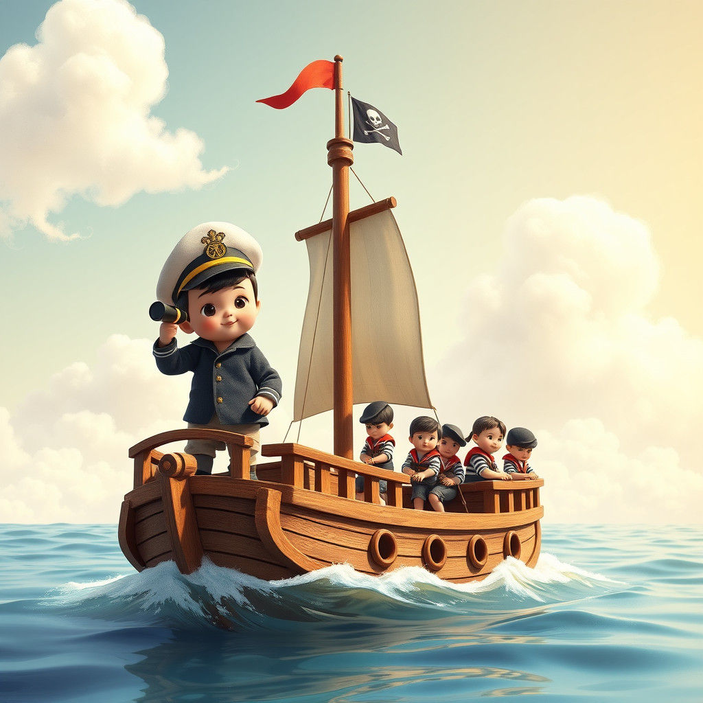 Baby Captain and Crew Sailing the High Seas
