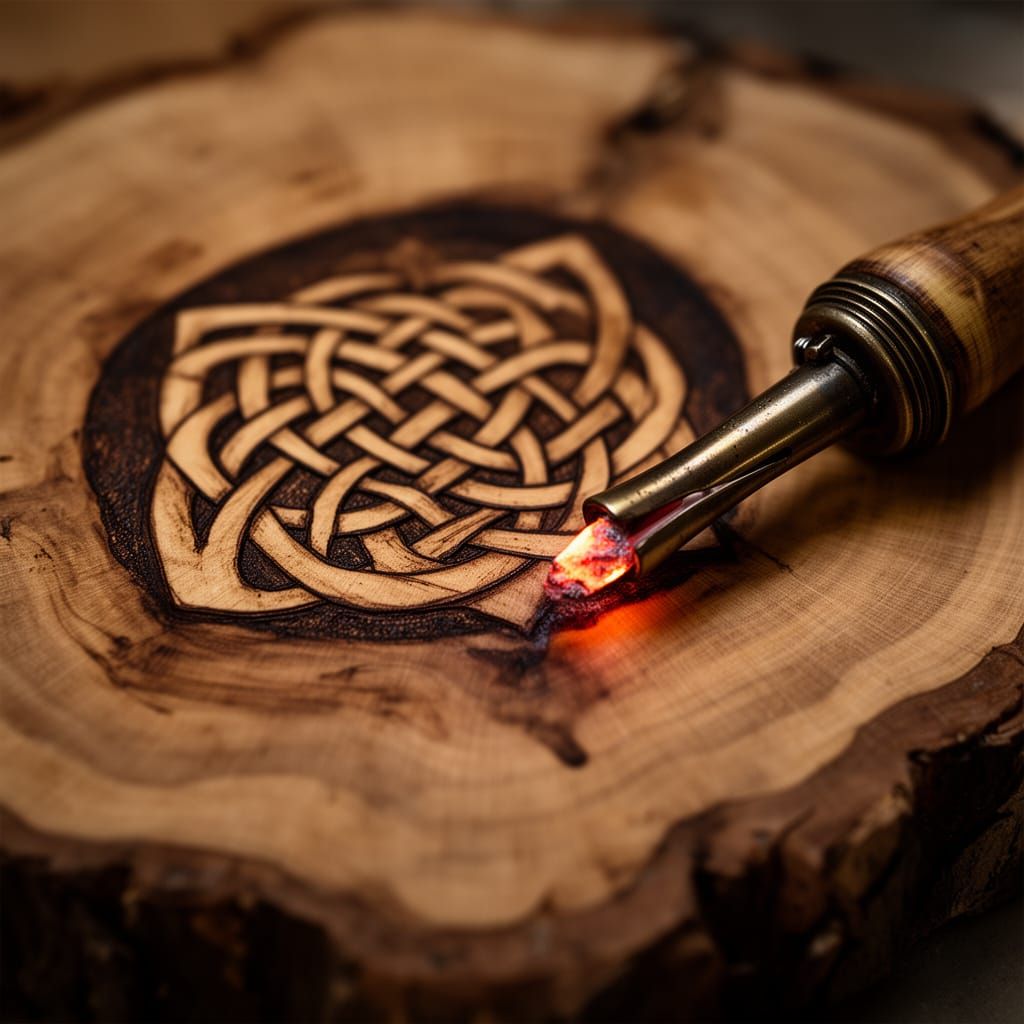 Detailed Pyrography Celtic Knot on Wood Slice