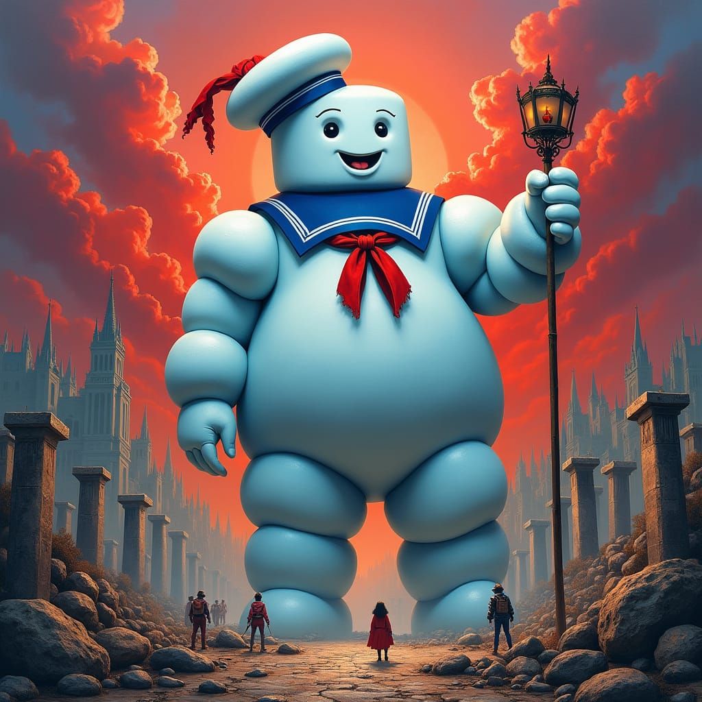 Stay Puft Marshmallow Man Dominates Ancient Cityscape