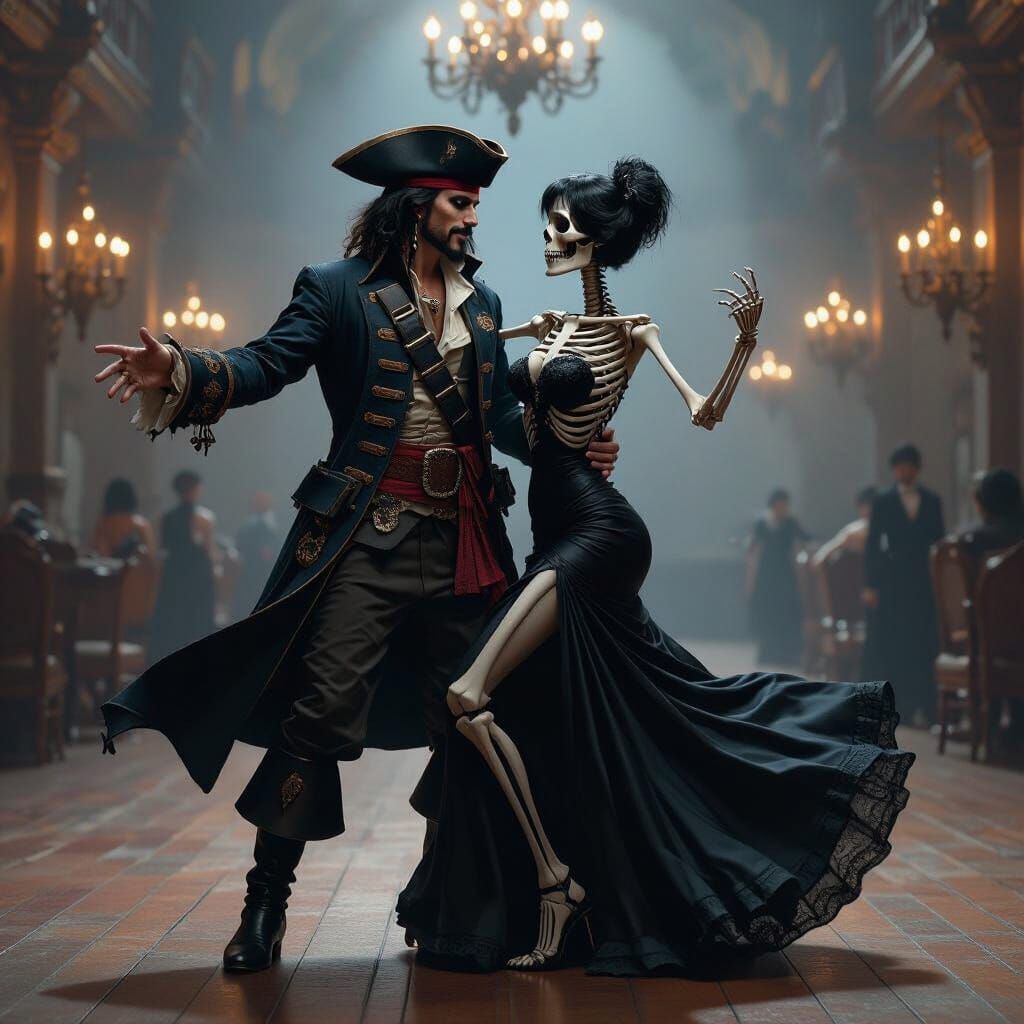 Jack Sparrow Dances Tango in Victorian Hall, Digital Art