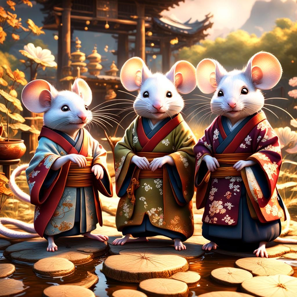 Magical Mice Family Practicing Elemental Magic