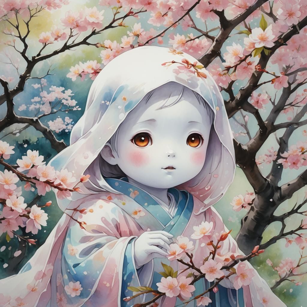 Ethereal Baby Ghost in Anime Style Garden
