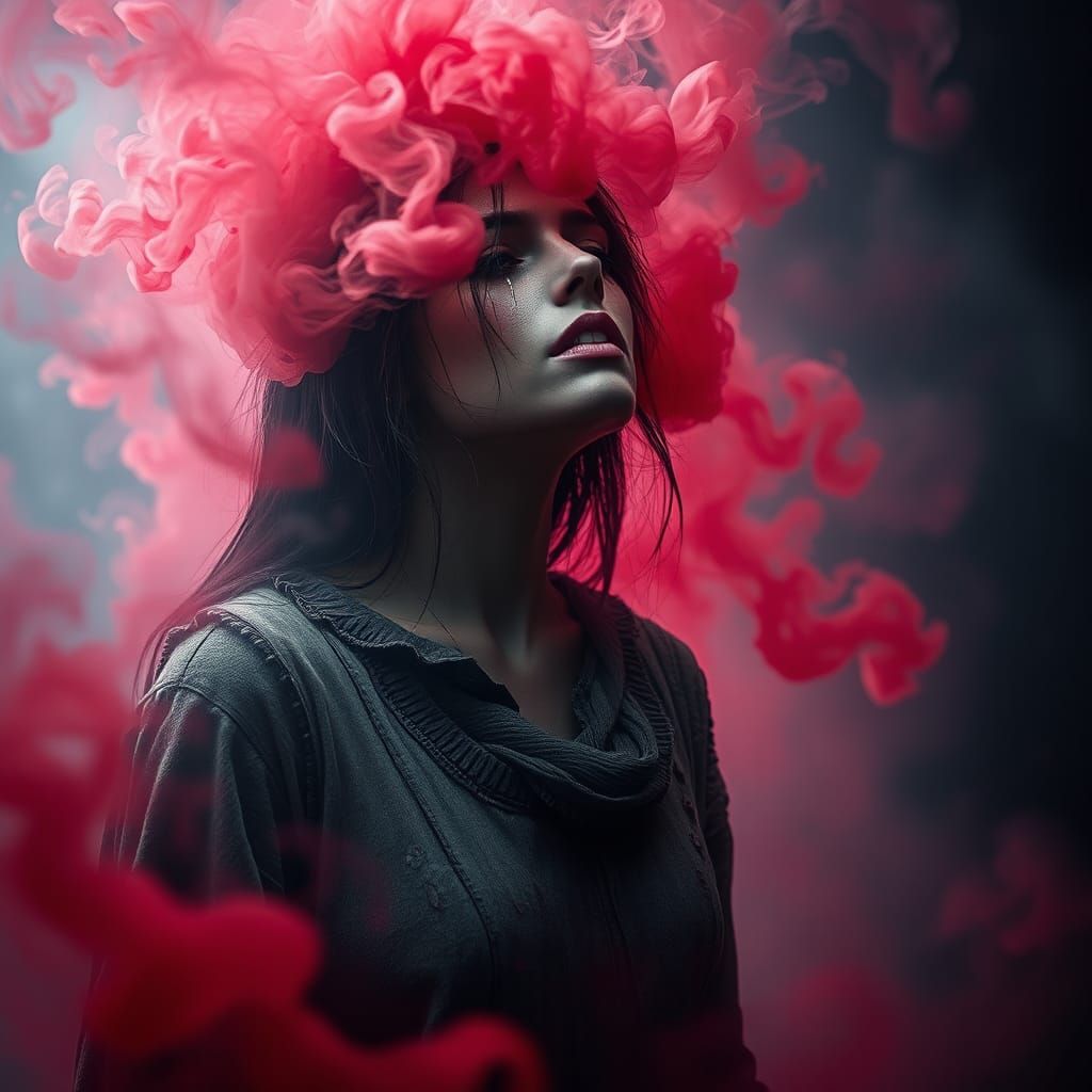 Anguish in Crimson Smoke: A Haunting Digital Artwork