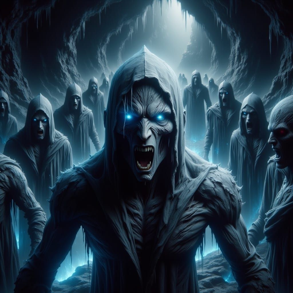 Ominous Cultists in a Desolate Cave