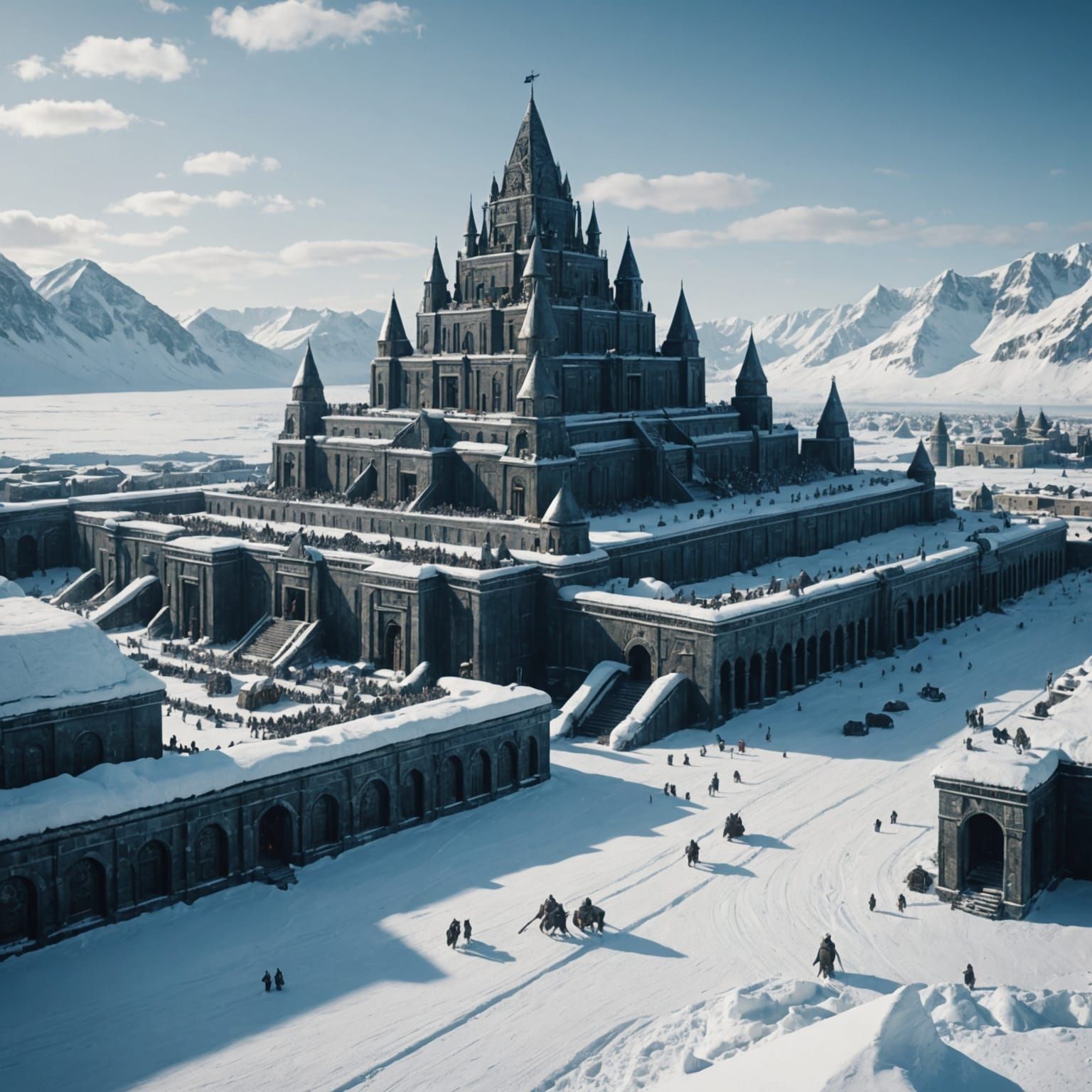 Enormous Arctic Fantasy Snow Empire with Egyptian Architectu...