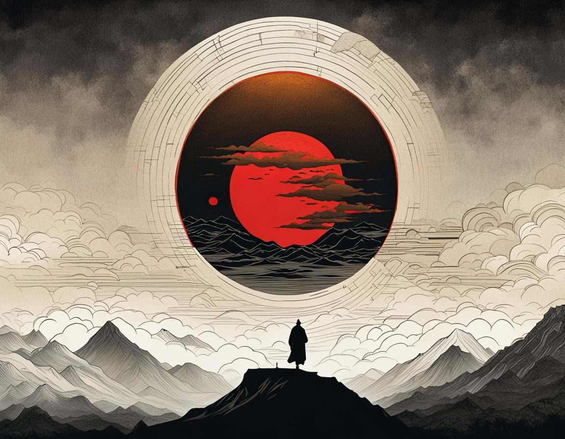 Wudang Mountain Landscape in Minimalist Ink Drawing Style