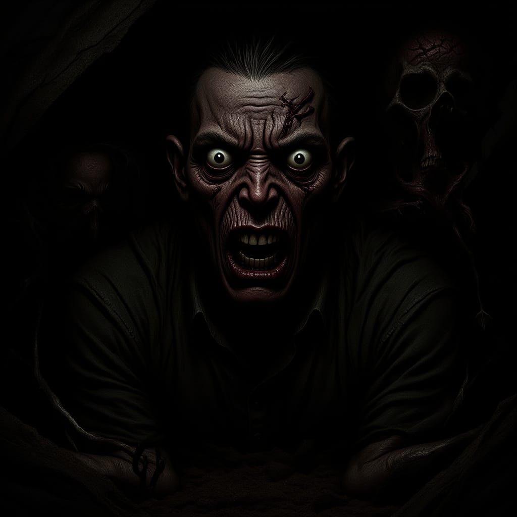 Figure Tormented by Nightmarish Rebirth in Surreal Style