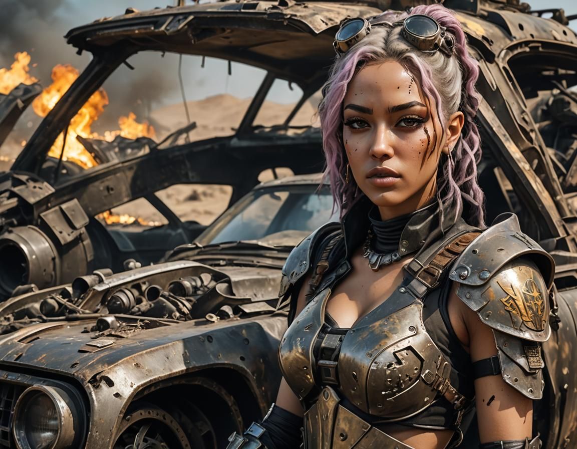 Apocalyptic Warrior in Burning Wasteland, Digital Art