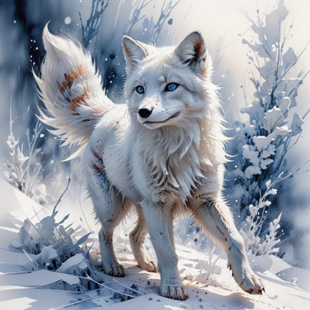 Arctic Fox on Frosted Tundra in Winter