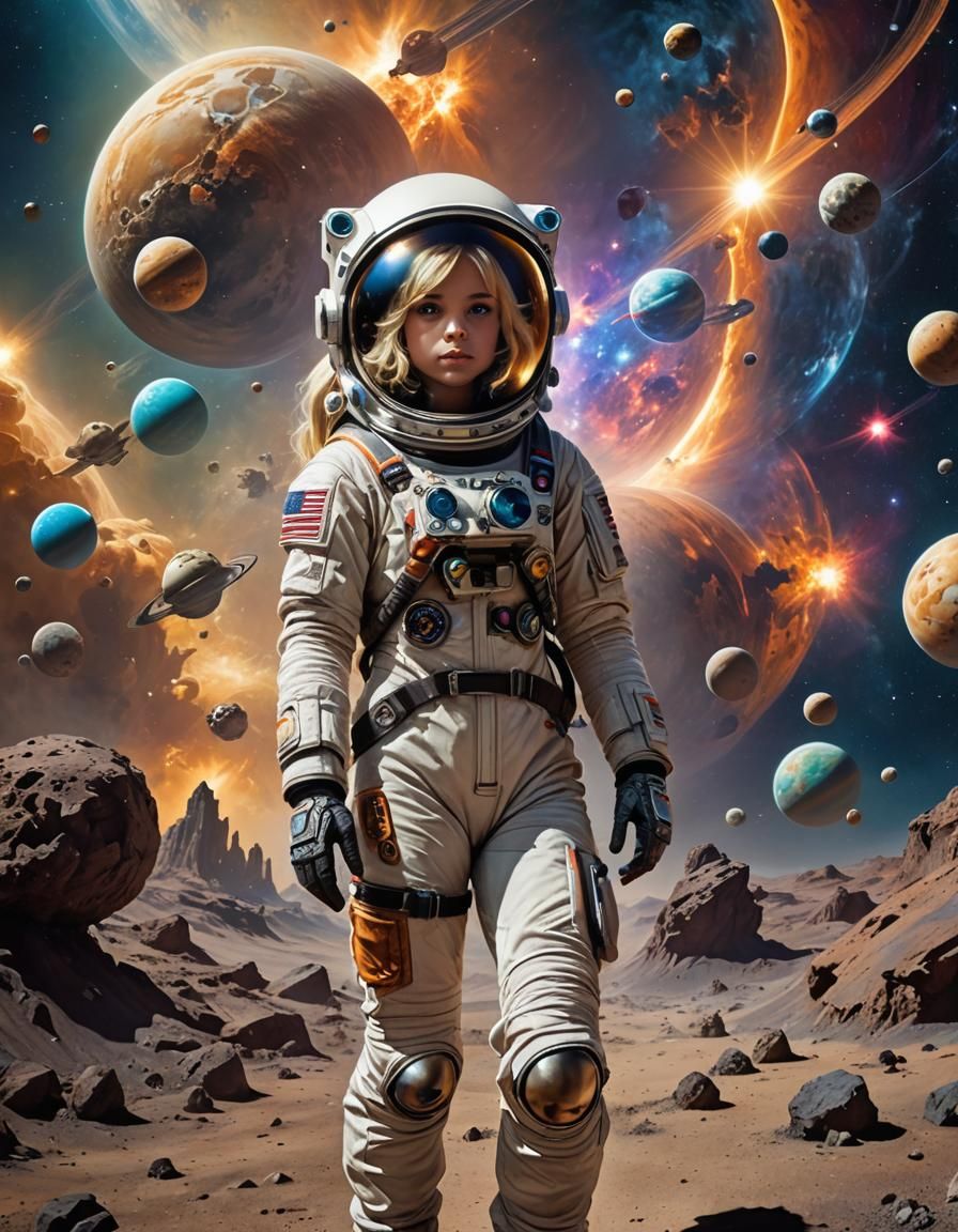 Girl Astronaut in Space: Fantasy Art Masterpiece