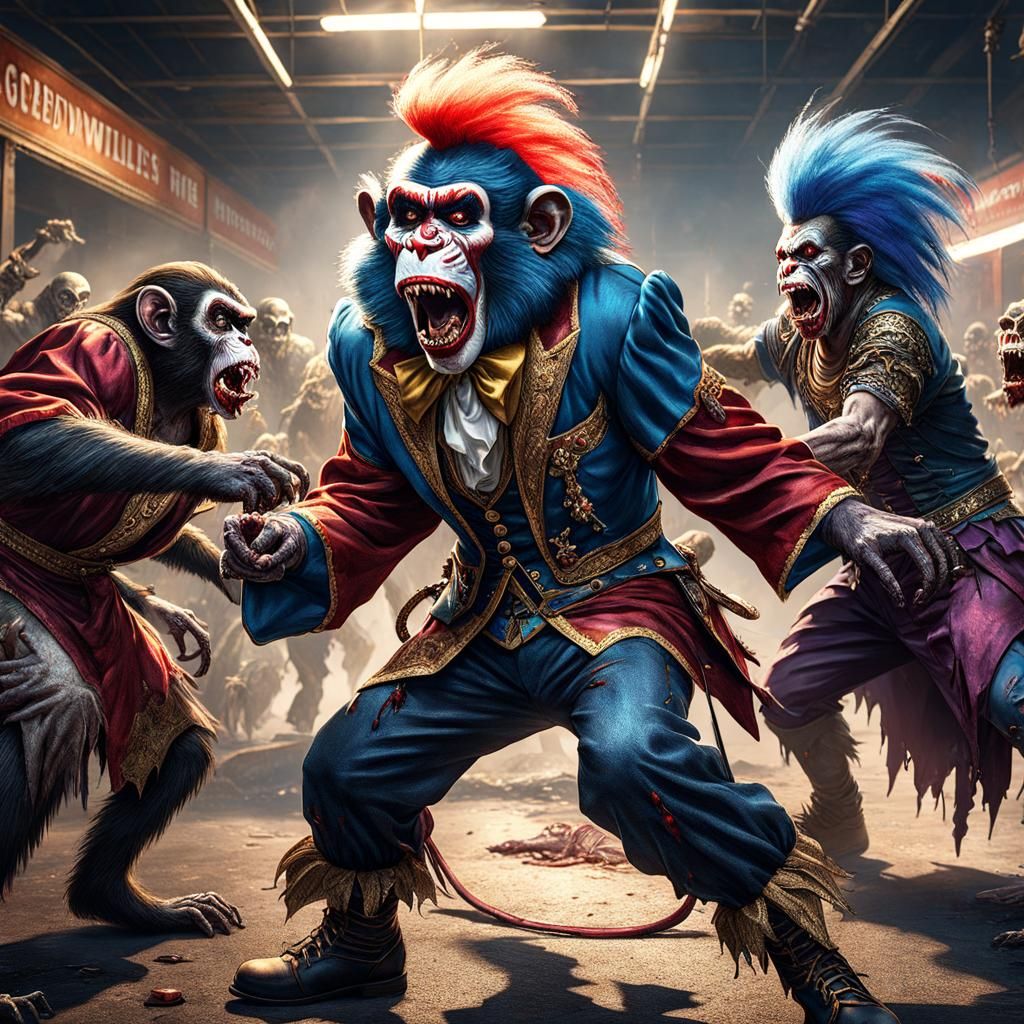 Zombie Monkey Clown Women Fight for Underwear