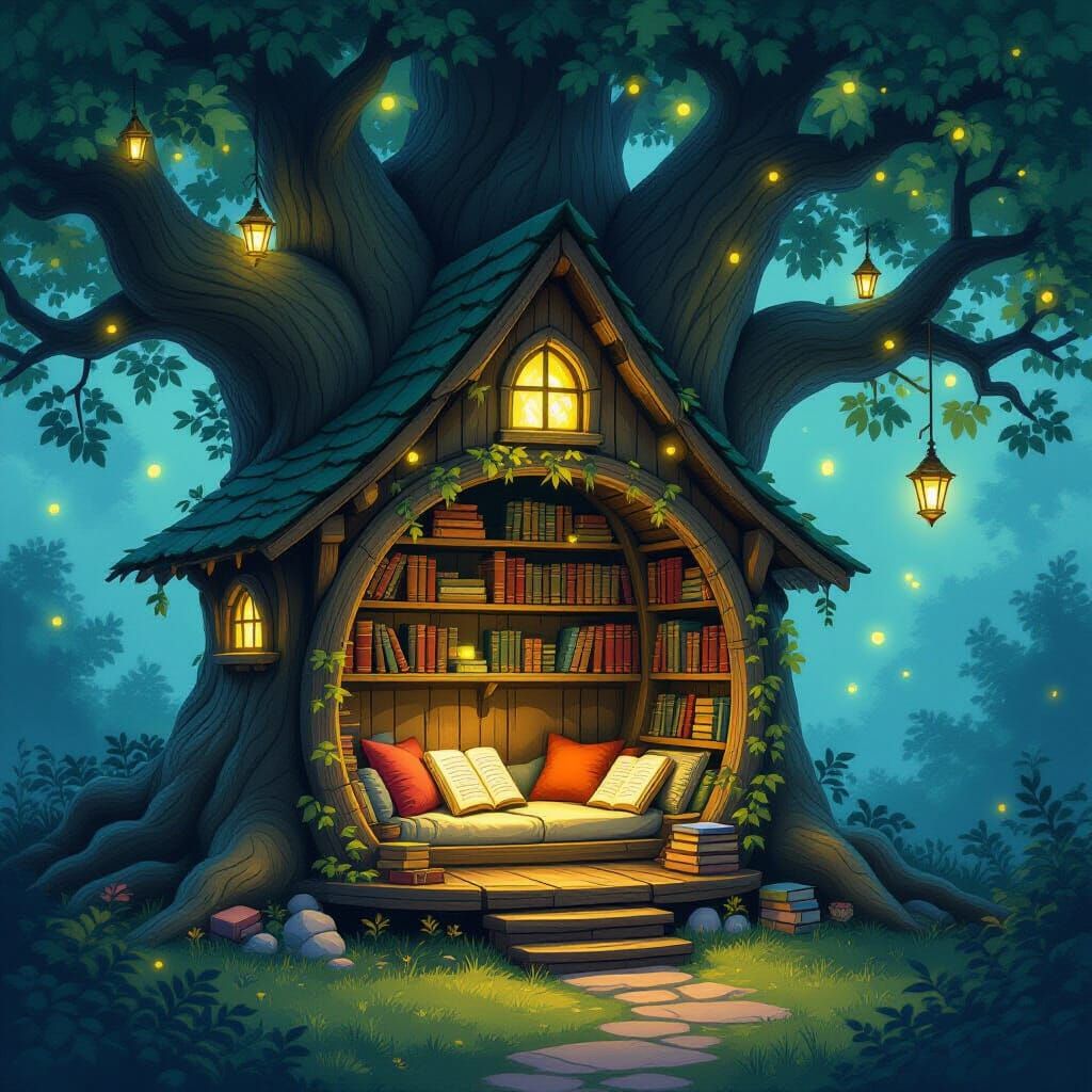 Enchanted Treehouse Reading Nook in Ancient Oak