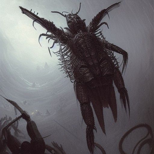 Armored Crustacean Warrior in Dark Horror Style