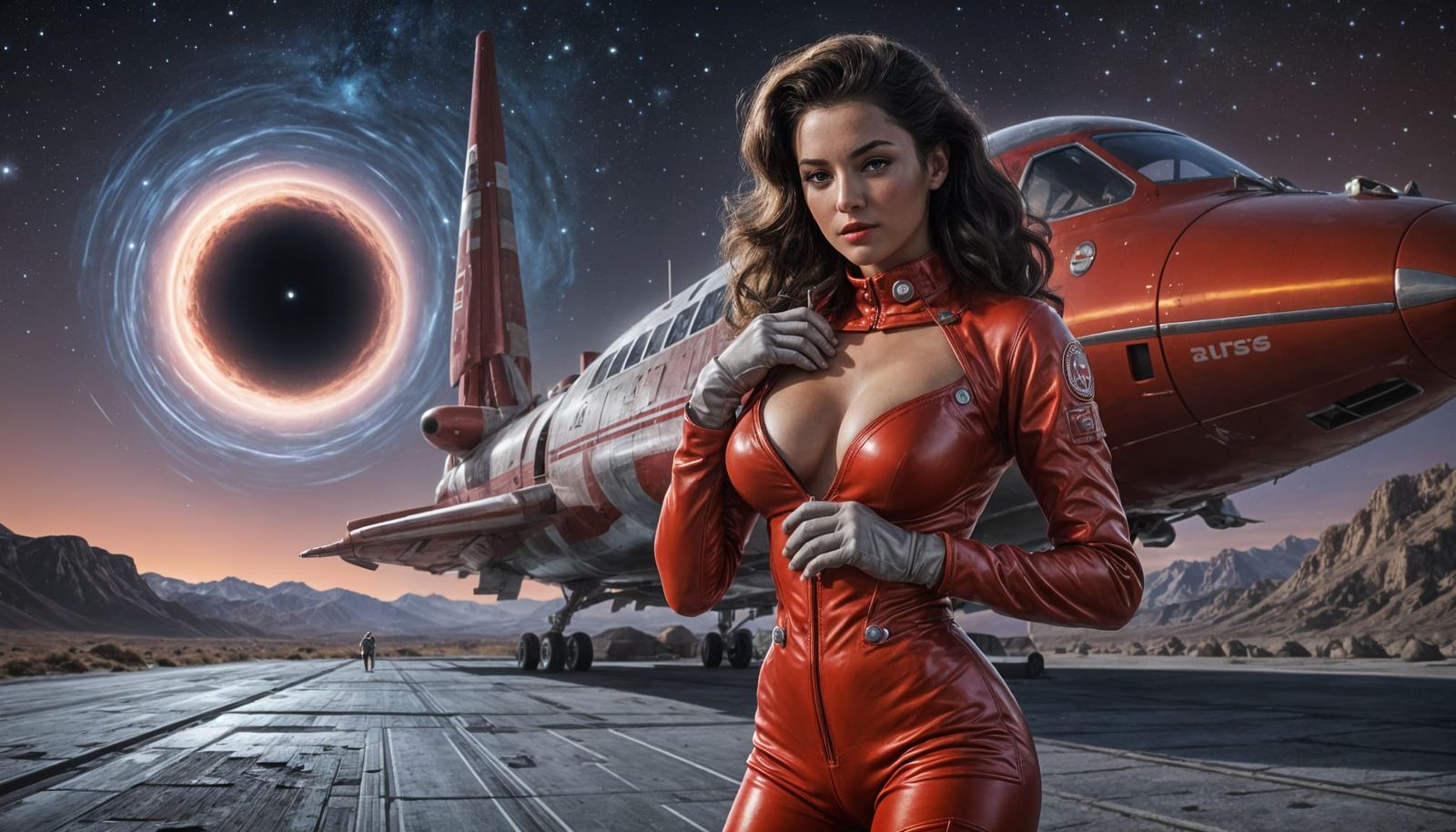 Red Retro Space Pin-Up in Intimate Close-Up