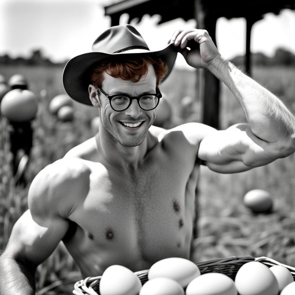 Retro 1950s Shirtless Farmer Wiping Sweat