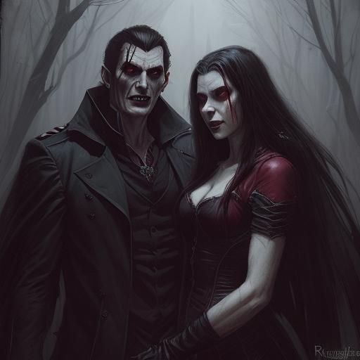 Sinister Vampire Couple Covered in Blood