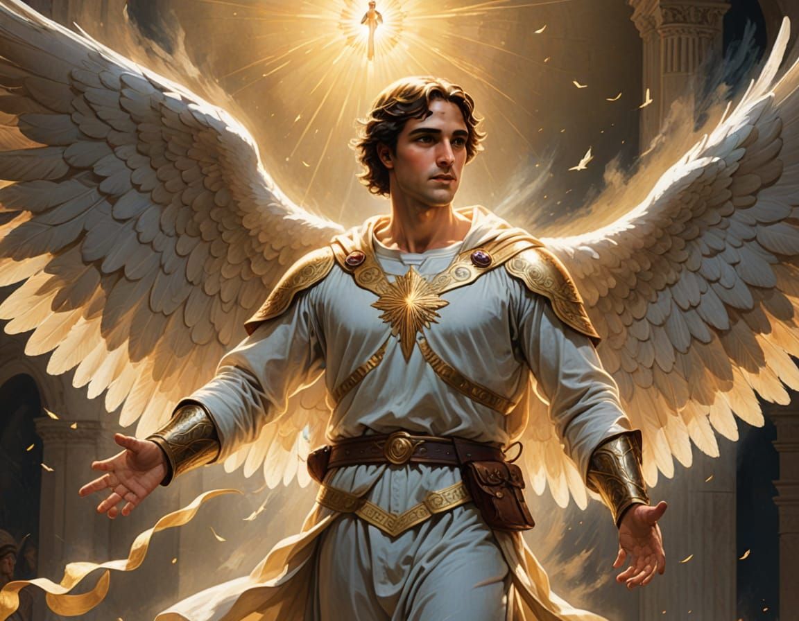 Angel Gabriel Delivers Divine Message to Mary in Radiant Sce...