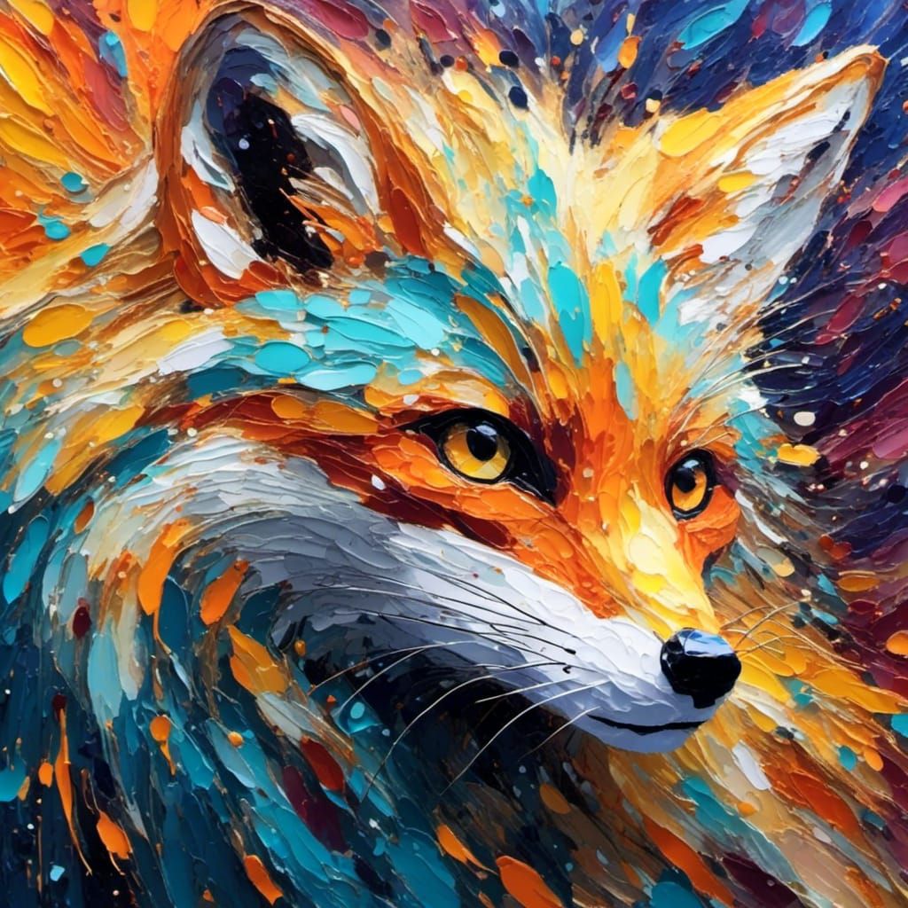 Abstract Fox in Expressionist Impasto Oil Painting