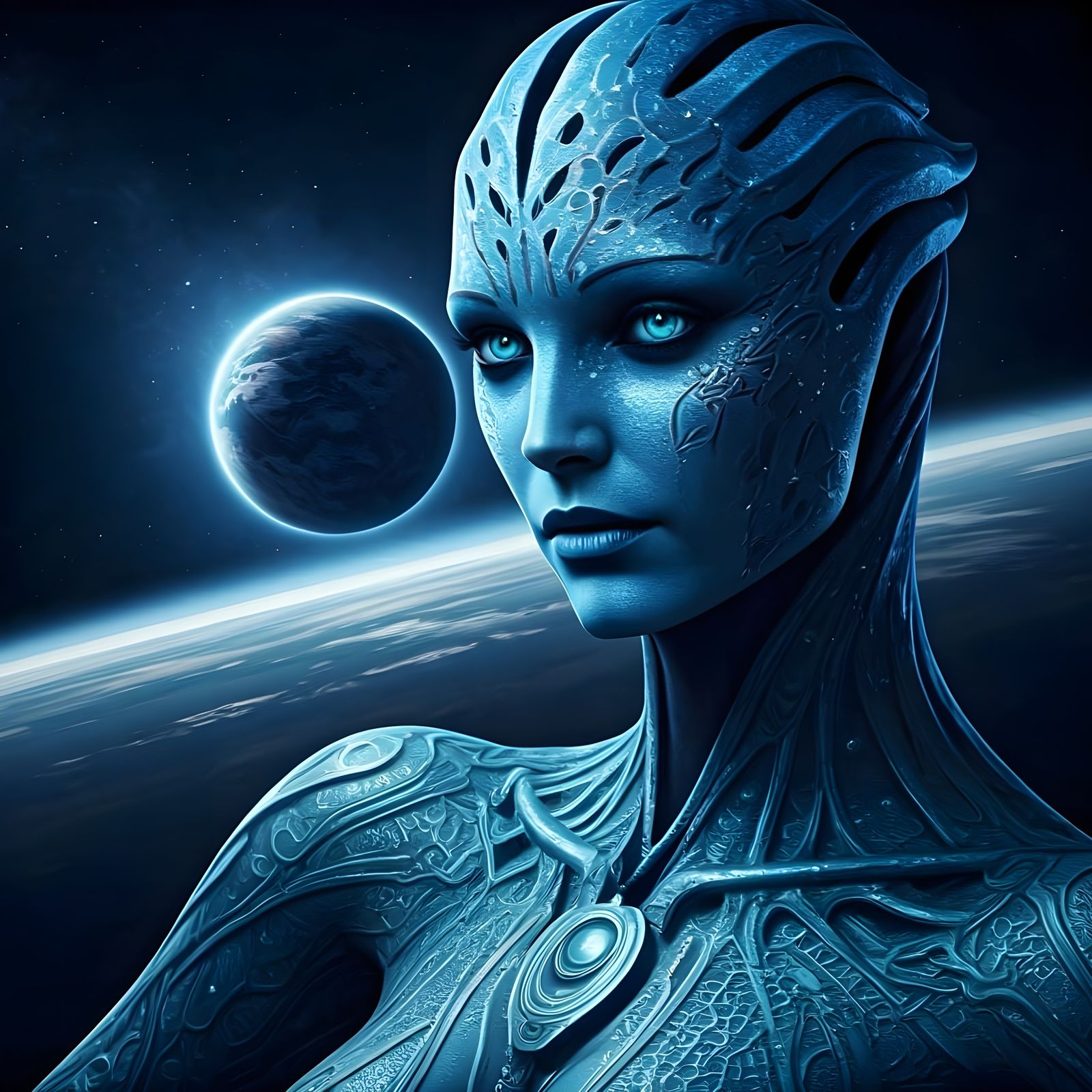Beautiful Blue Asari Alien in Space