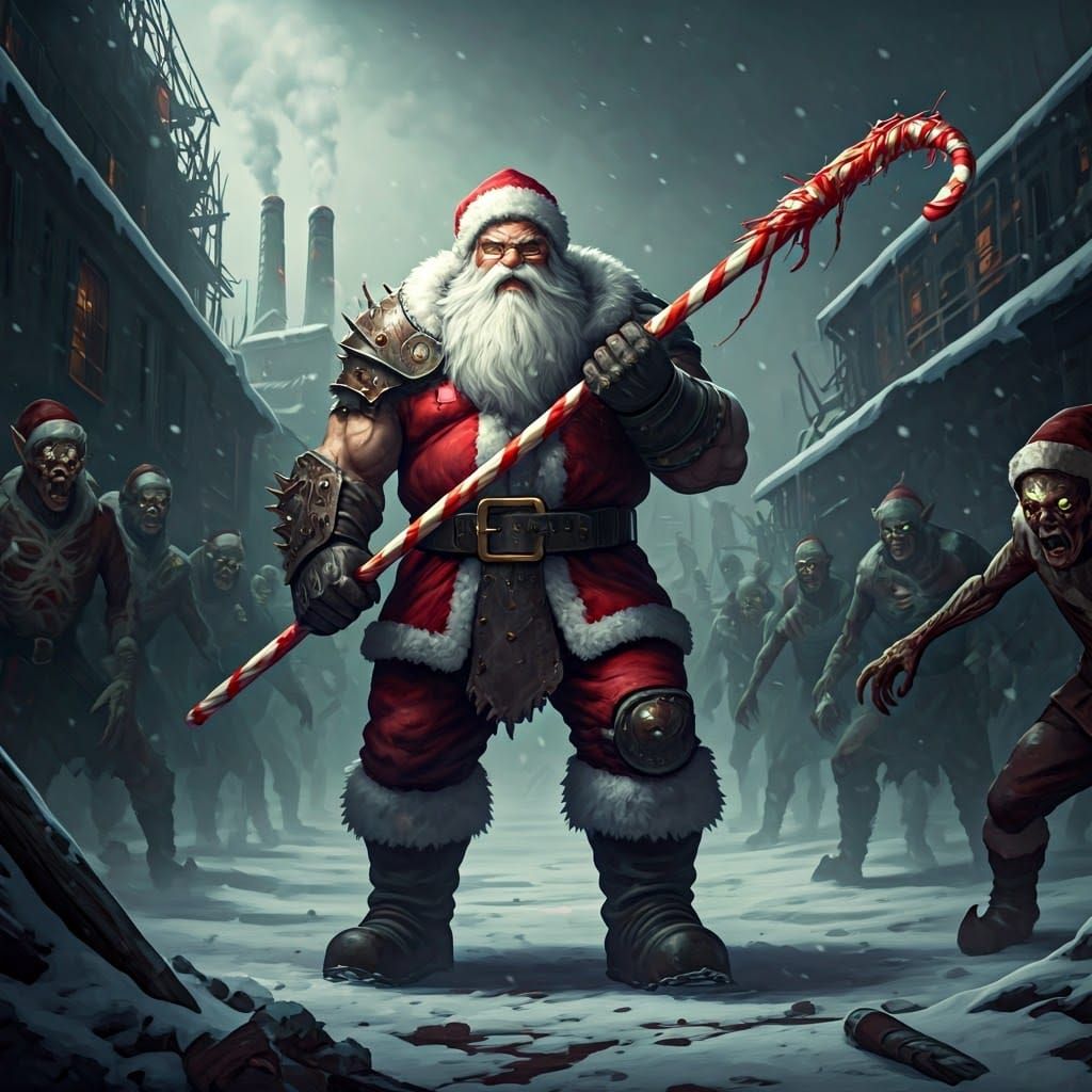 Gritty Santa Claus Battles Undead Elves in a Post-Apocalypti...
