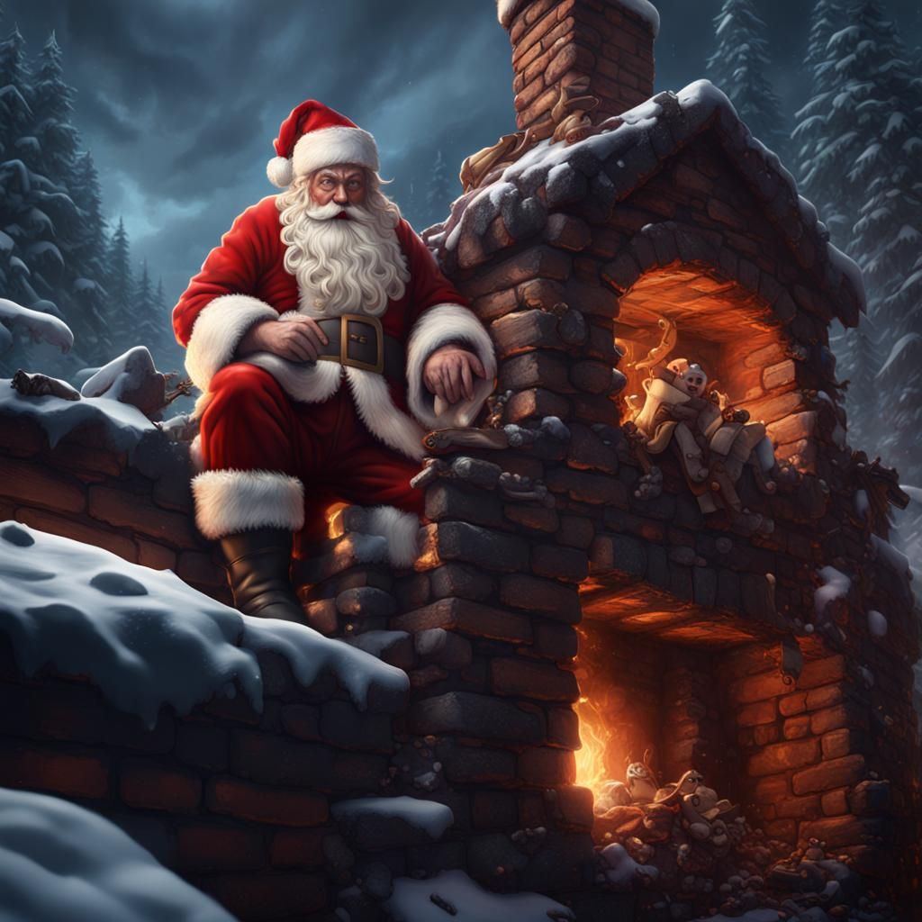Santa Claus Stuck in Chimney: Fantasy Concept Art