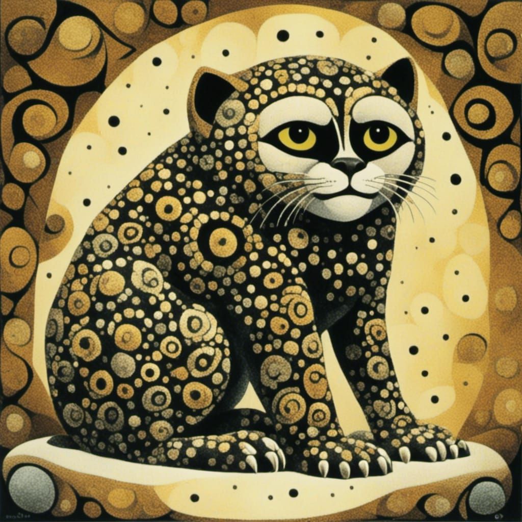 Feline Figures in Dubuffet Art Style