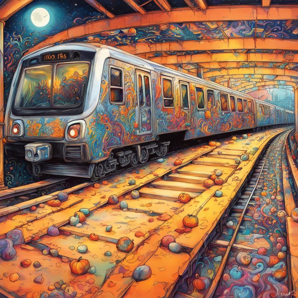 Raccoon guards BART train Dr Seuss style