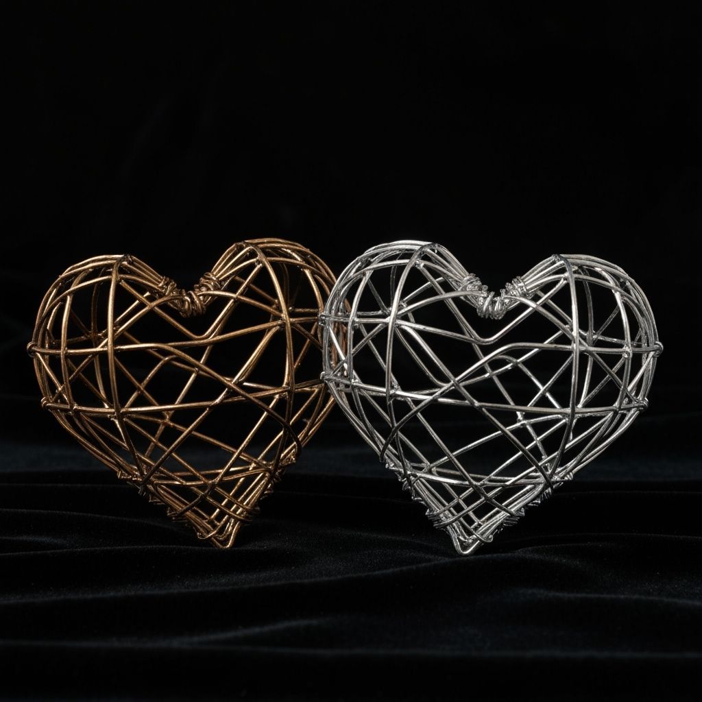 Interwoven Metal Heart Sculptures in Bronze and Silver