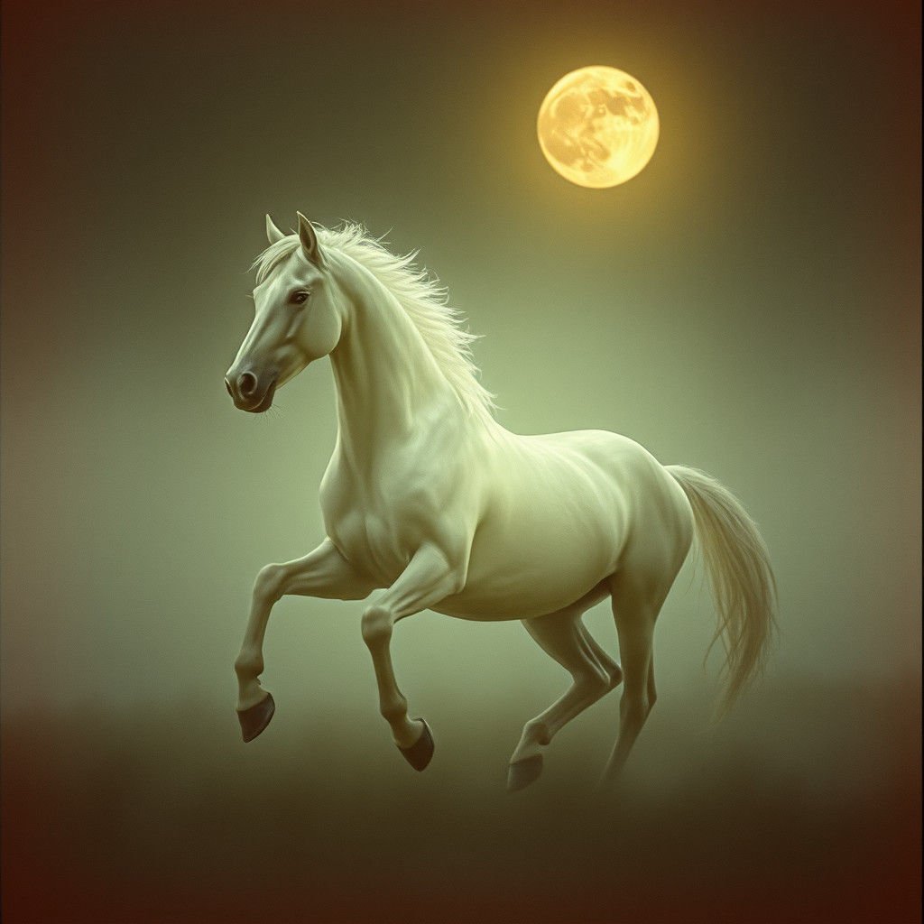 Ethereal Ghost Horse Gallops Through Moonlit Mist