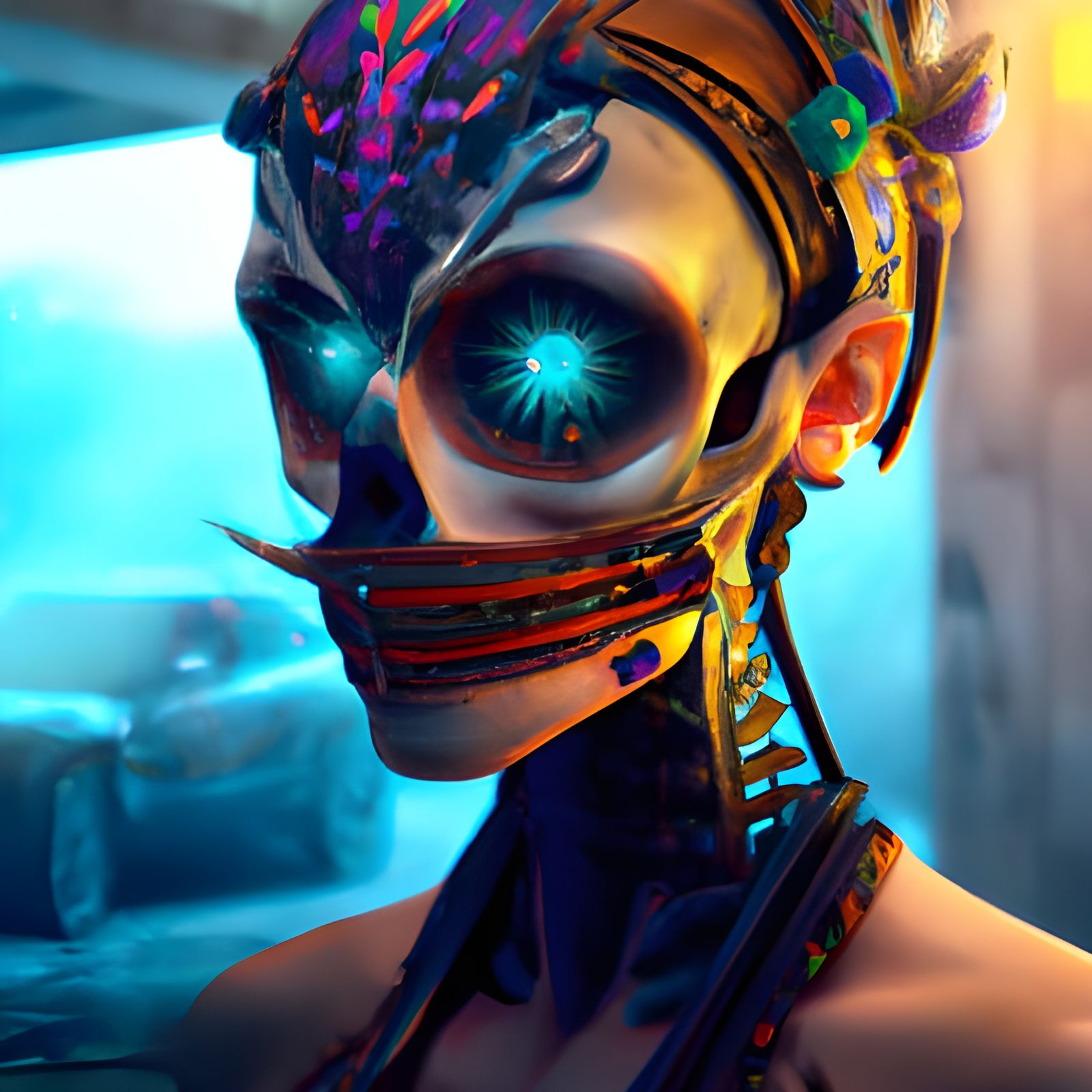 Day of the Dead Vampire in Cyberpunk Biopunk Style