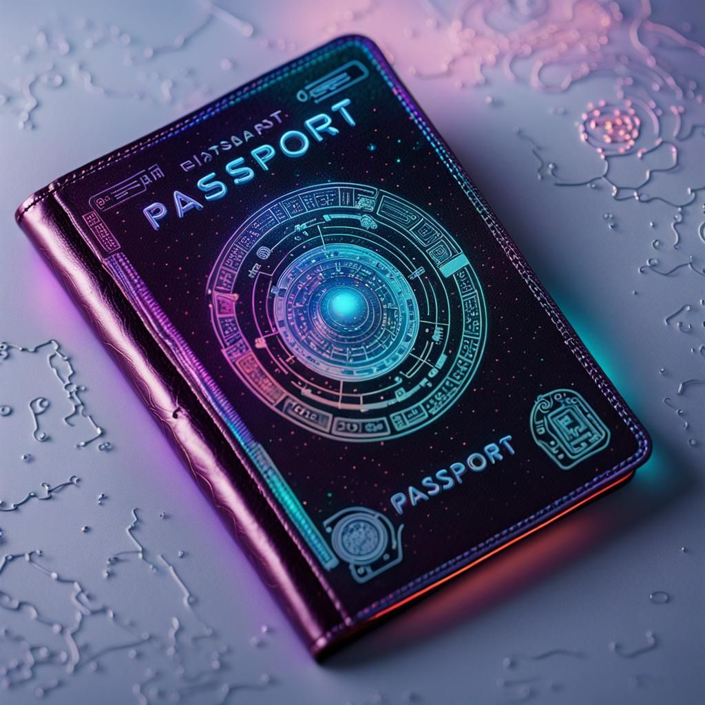Futuristic Space Passport with Holographic Stamps