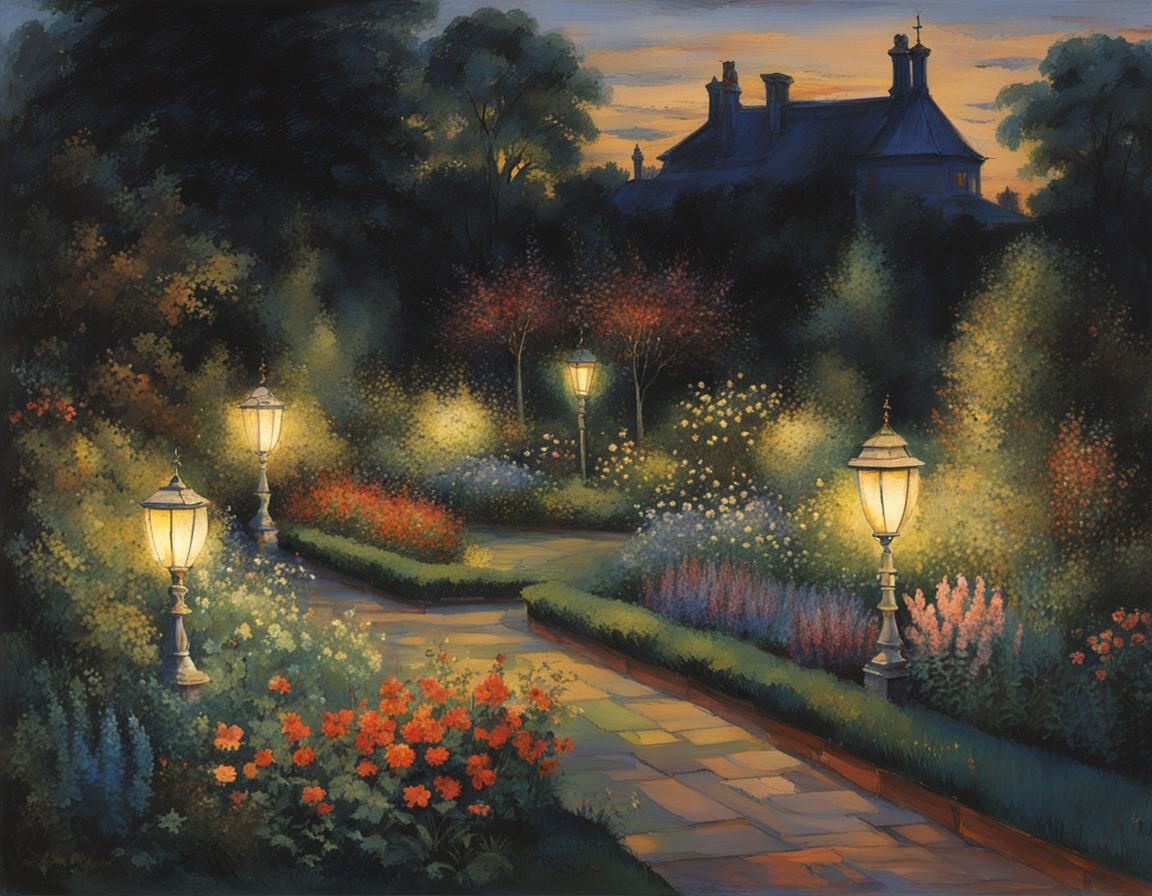 Illuminated Evening Garden at Twilight